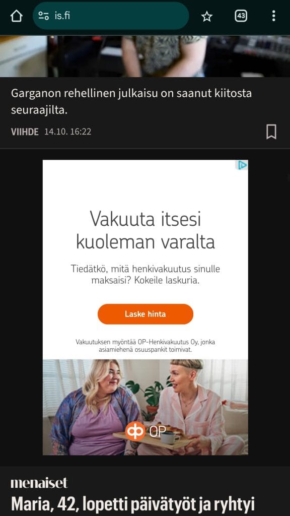 OP - Henkivakuutuksen display-mainos