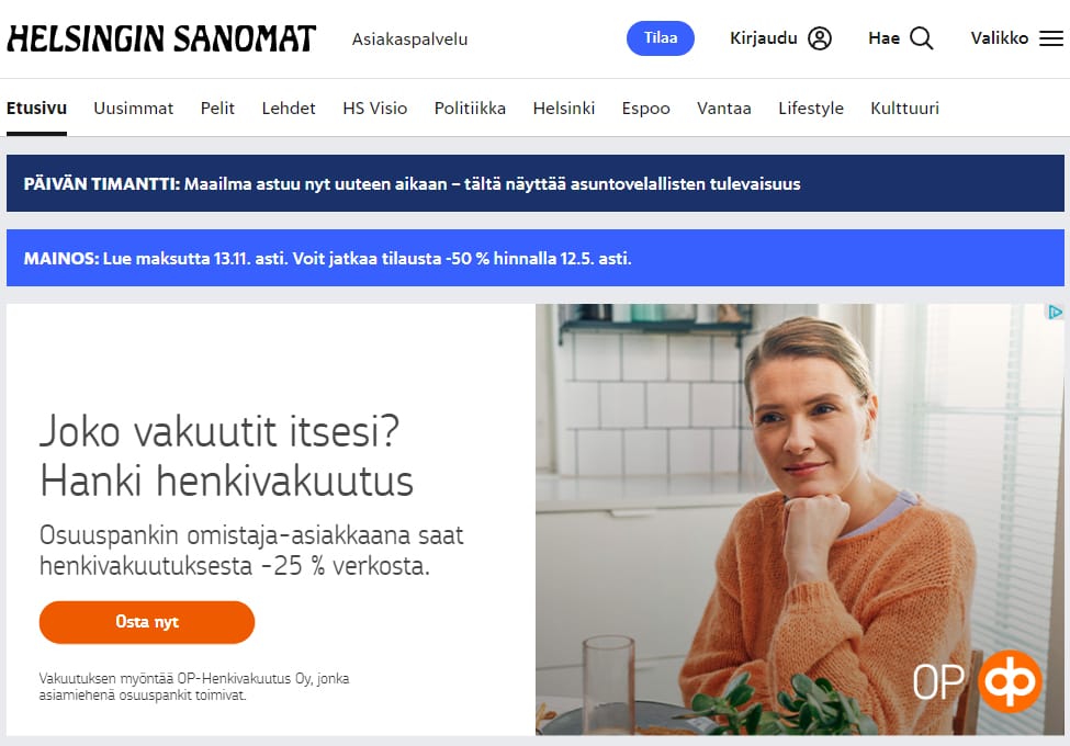 OP - Henkivakuutuksen display-banneri verkossa