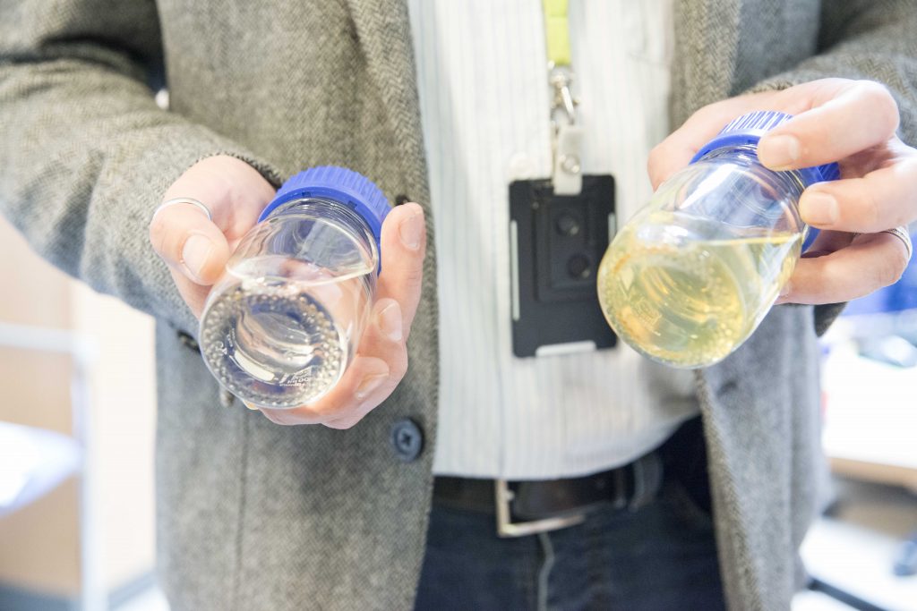 Eri laatuisia öljyjä näytepulloissa